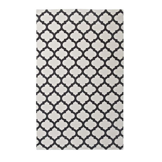 Carpet & Rugs | CasaFoyer Lida Moroccan Trellis Area Rug | Elegant Quatrefoil Pattern | Soft Polyester Microfiber | Durable Jute Bottom | Stain-Resistant | Easy to Clean | 5x8 Ivory/Charcoal | casafoyer.myshopify.com