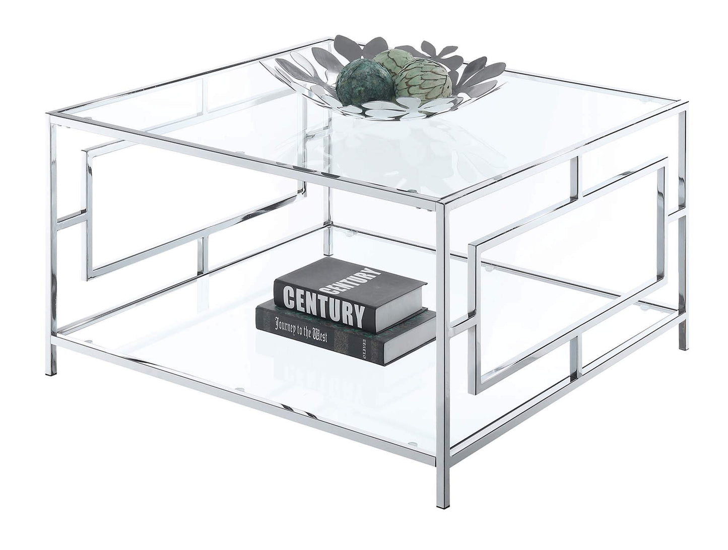 TABLE | Ergode Town Square Chrome Square Coffee Table with Shelf | Stylish, Sturdy, and Versatile | Easy Assembly | Enhance Your Living Area | casafoyer.myshopify.com