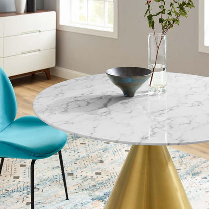 patio dining tables | CasaFoyer Tupelo 47 Dining Table | Modern Style | Mid-Century Charm | Polished Gold Metal Base | Artificial Marble Top | Easy Maintenance | Non-Marking Ring | casafoyer.myshopify.com