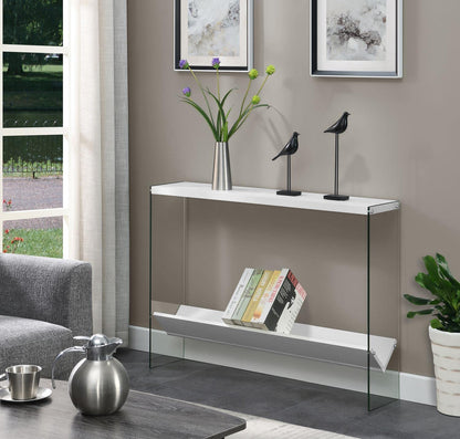 TABLE | Ergode SoHo V Console Table with Shelf | Contemporary Design | Glass Frame | Floating Shelves | Durable Honeycomb Particle Board | Easy to Maintain | casafoyer.myshopify.com