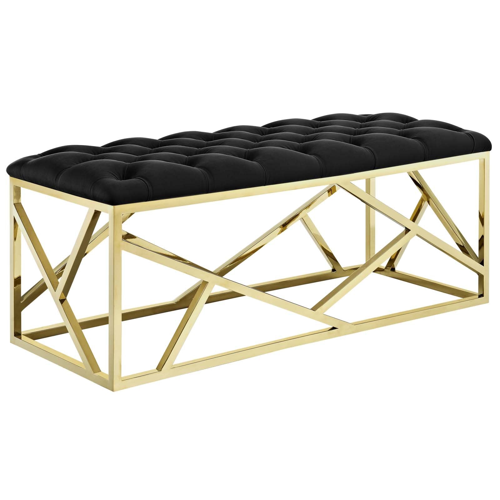 ottomans | CasaFoyer Intersperse Bench | Stainless Steel Base | Plush Velvet Top | Tufted Buttons | 331 lbs Weight Capacity | Pre-Assembled | casafoyer.myshopify.com