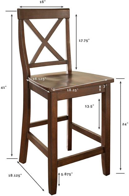 STOOL_SEATING | Durable Hardwood | X-Back Design | Comfortable Contoured Seats | Vintage Mahogany Finish | Set of 2 | 24 Seat Height | casafoyer.myshopify.com