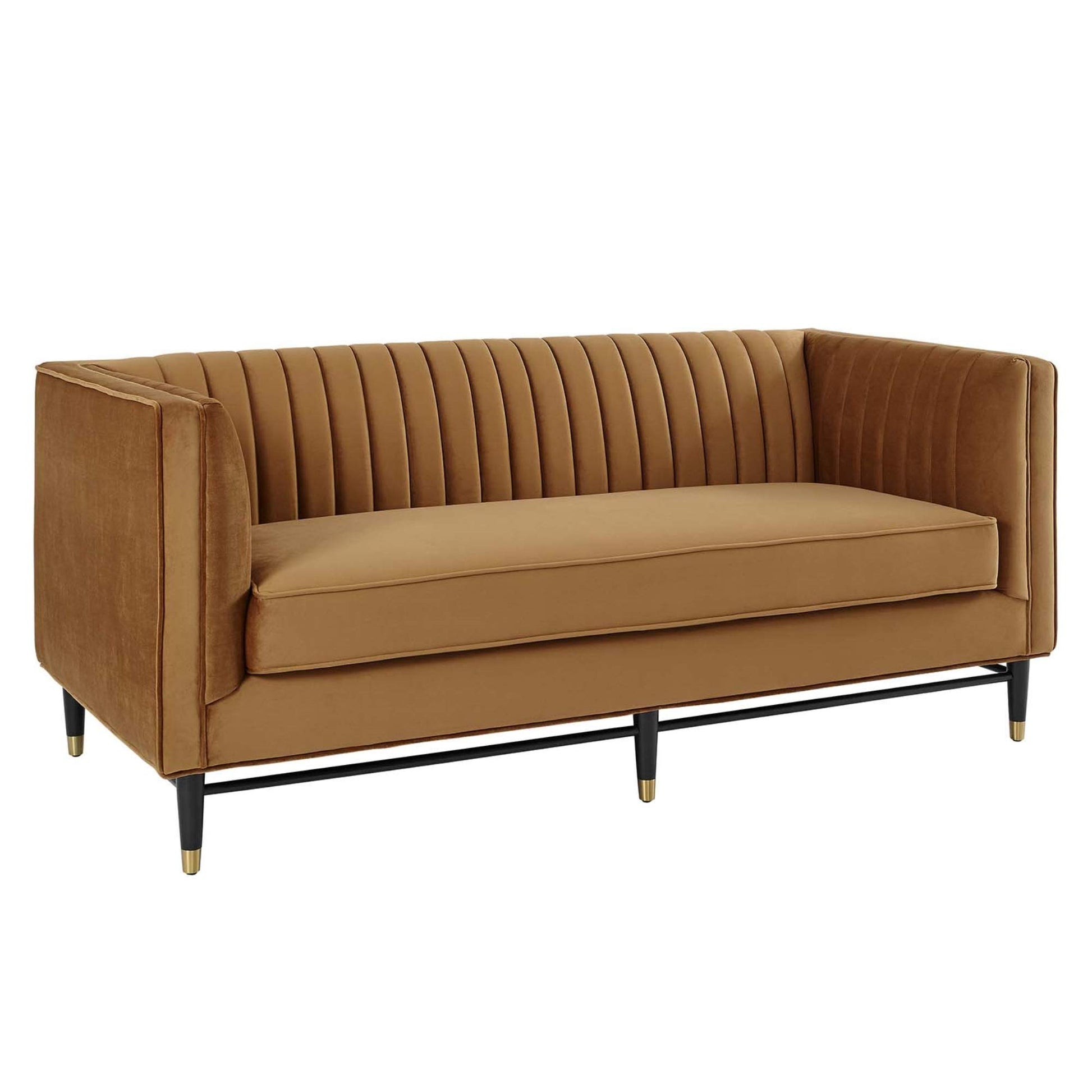sofas | CasaFoyer Devote Channel Tufted Performance Velvet Loveseat | Retro Design | Stain-Resistant | Luxurious Seating | Cognac | casafoyer.myshopify.com