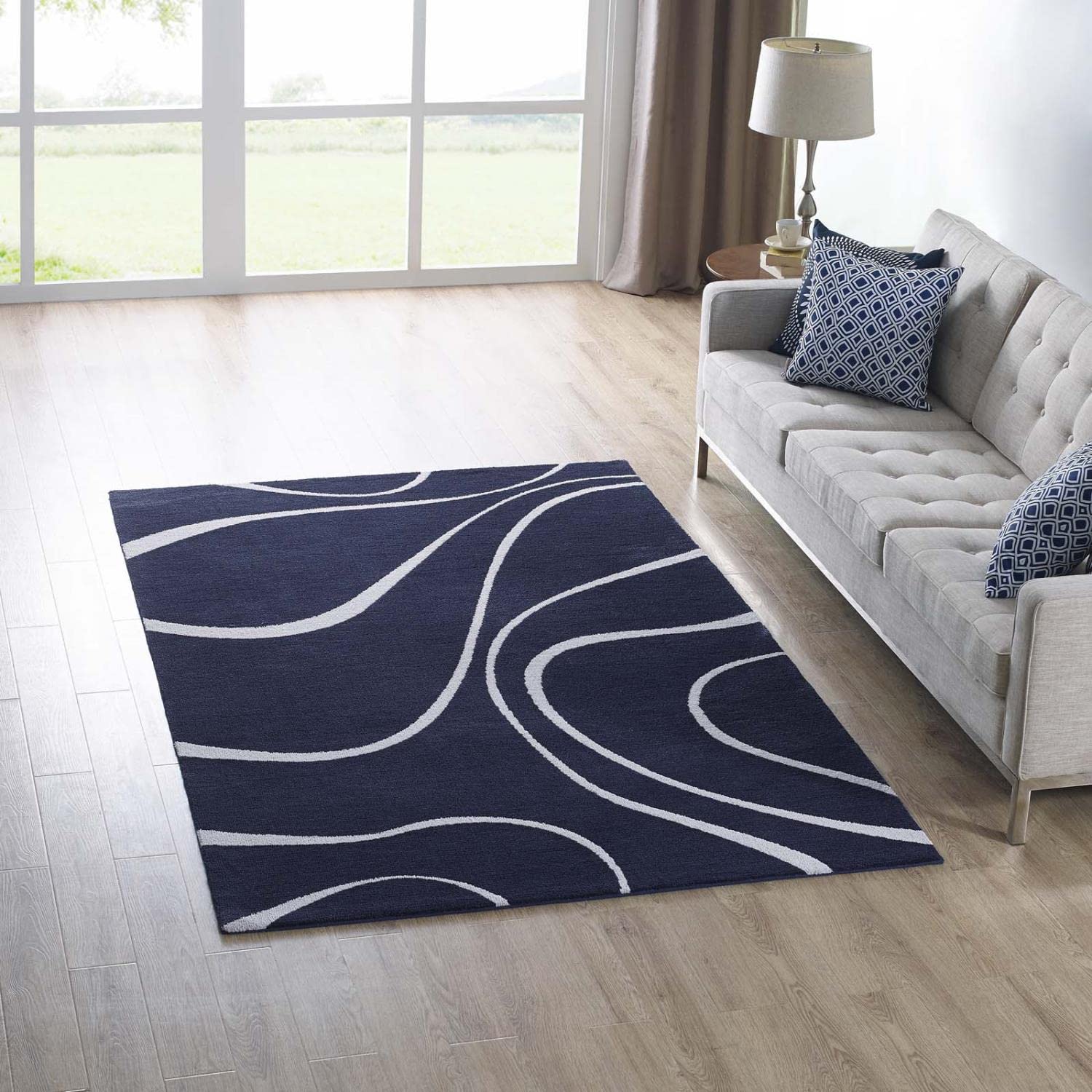 Carpet & Rugs | CasaFoyer Therese Abstract Swirl Area Rug | Elegant Modern Design | Soft Polyester Microfiber | Jute Bottom | Durable & Non-Shedding | Stain-Resistant | Ideal for Various Rooms | Easy to Maintain | 5x8 Size | Navy & Ivory | casafoyer.myshopify.com