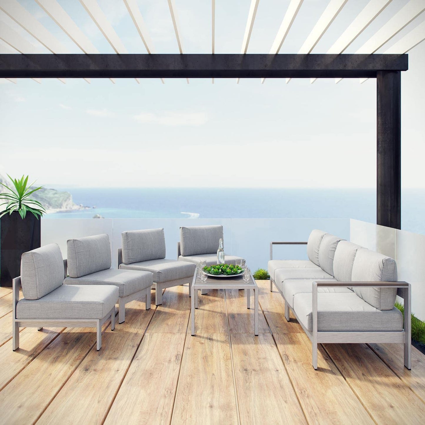 kitchen and dining room sets | CasaFoyer Shore Outdoor Patio Collection | Durable Aluminum Frames | Weather Resistant Fabric | 7 Piece Sectional Sofa Set | casafoyer.myshopify.com