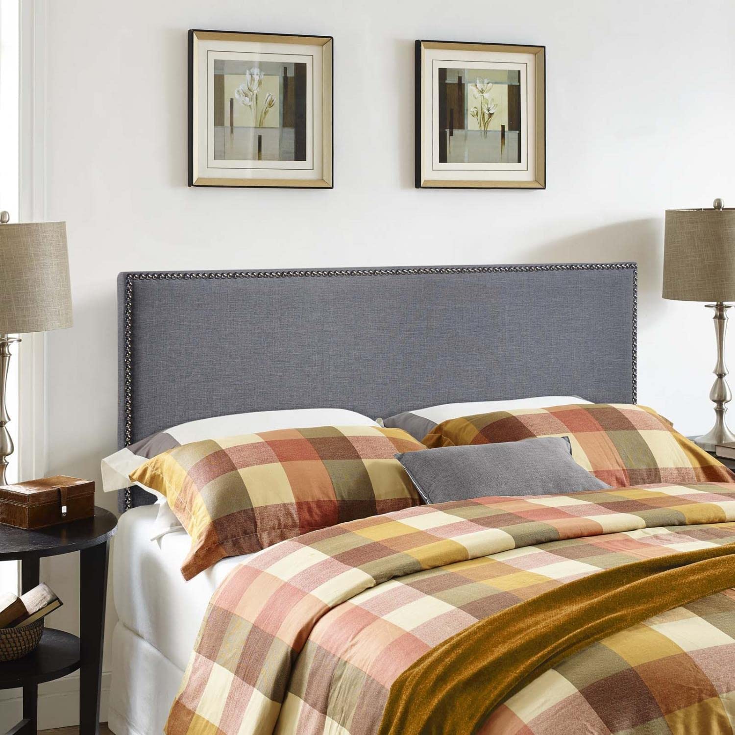 headboards | CasaFoyer  Region Linen Fabric Upholstered Queen Headboard | Spacious & Elegant Design | Particleboard & Solid Wood Construction | Stylish Nailhead Trim | casafoyer.myshopify.com