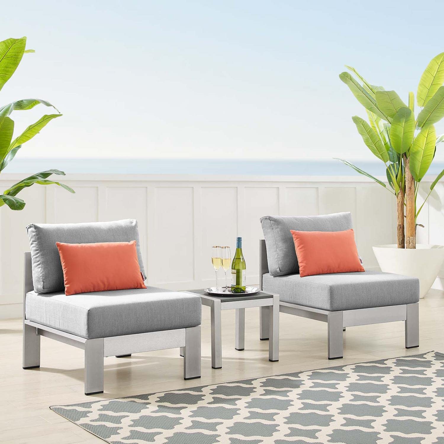 kitchen and dining room sets | CasaFoyer Shore Aluminum 3 Piece Outdoor Patio Furniture Set | Weatherproof | Sunbrella Cushions | Stylish & Reliable | Includes 2 Armless Chairs & 1 Side Table | casafoyer.myshopify.com
