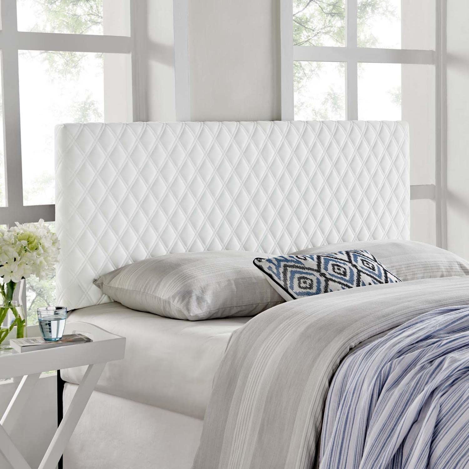 headboards | CasaFoyer Angela Tufted Diamond Lattice Performance Velvet Full/Queen Headboard | Adjustable Height | White | casafoyer.myshopify.com