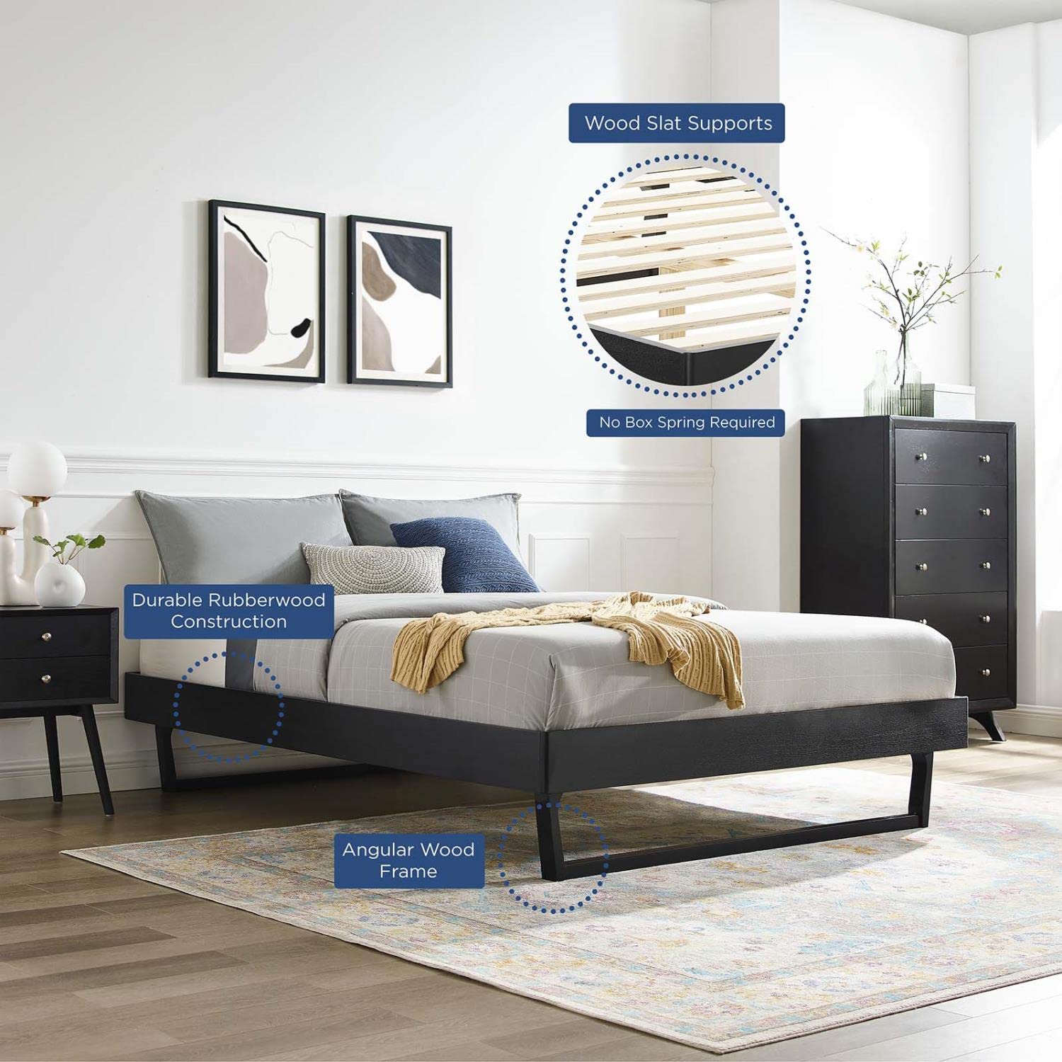 Bed | CasaFoyer Billie King Platform Bed Frame | Modern Style | Interchangeable Headboards | Sturdy Wood Construction | No Box Spring Needed | Easy Assembly | Black | casafoyer.myshopify.com