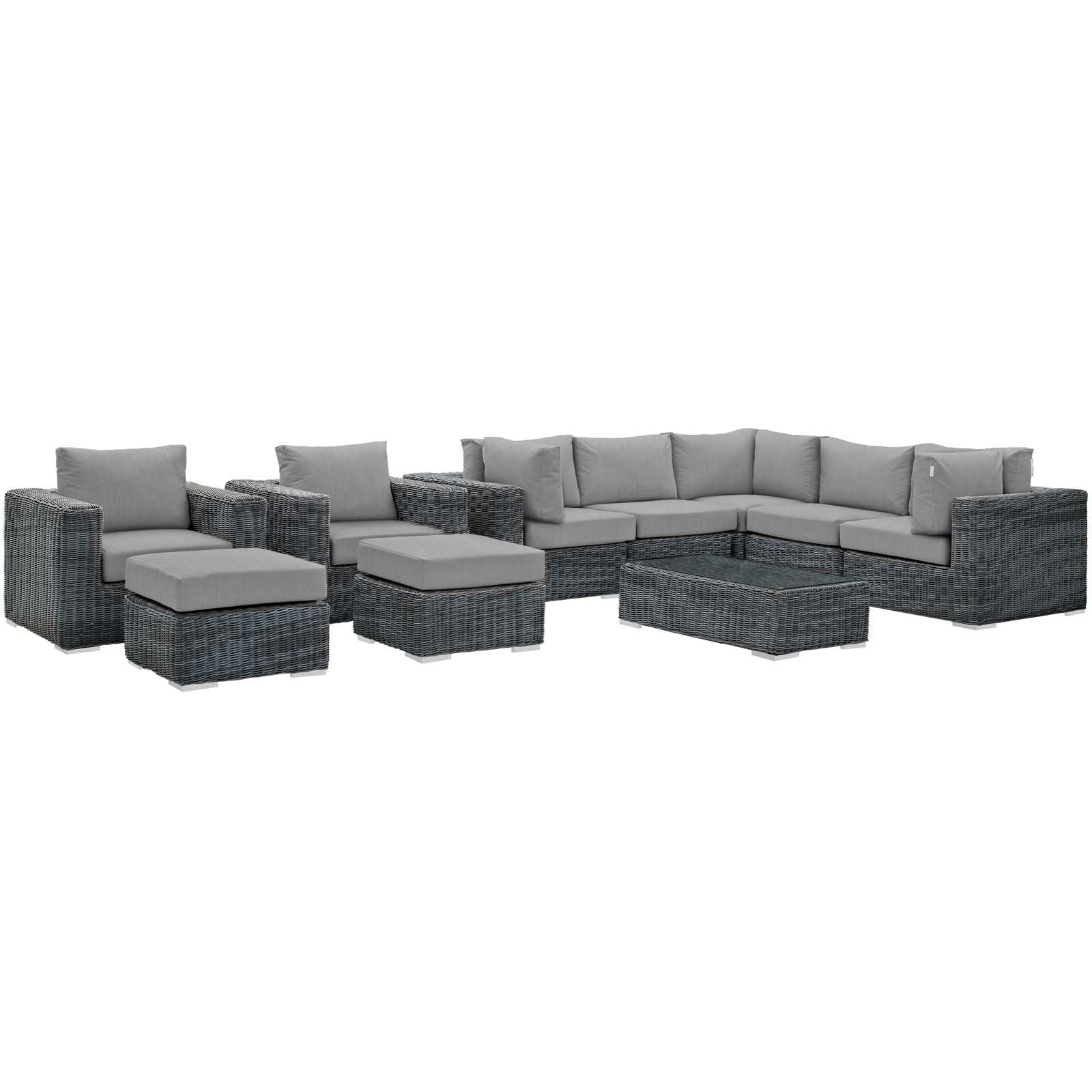 Patio Furniture Sets | Summon Outdoor Patio Sectional Sofa Set | 10 Piece | Sunbrella Fabric | Two-Tone Rattan Weave | Aluminum Frame | casafoyer.myshopify.com
