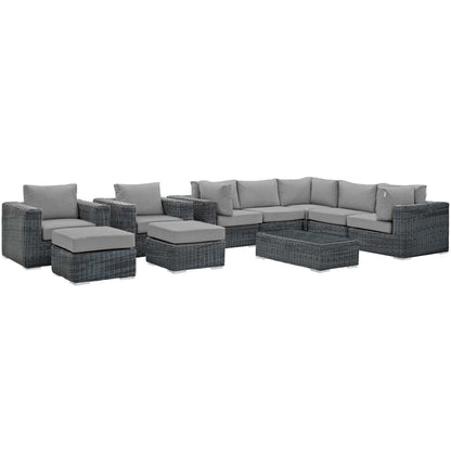 Patio Furniture Sets | Summon Outdoor Patio Sectional Sofa Set | 10 Piece | Sunbrella Fabric | Two-Tone Rattan Weave | Aluminum Frame | casafoyer.myshopify.com