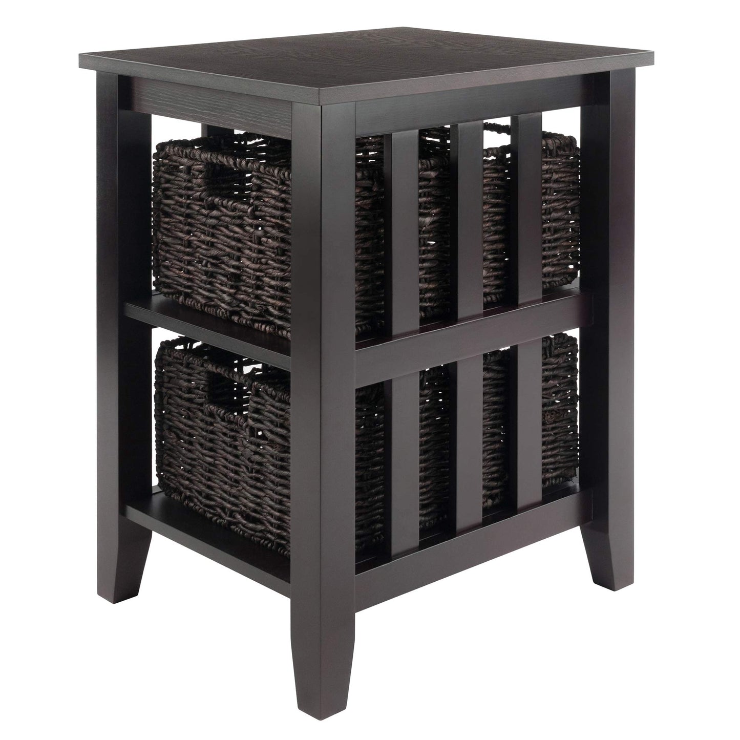 TABLE | Ergode  Morris Collection End Table | 2 Shelves & Foldable Baskets | Espresso Finish | Sleek Design | Solid Wood Construction | casafoyer.myshopify.com