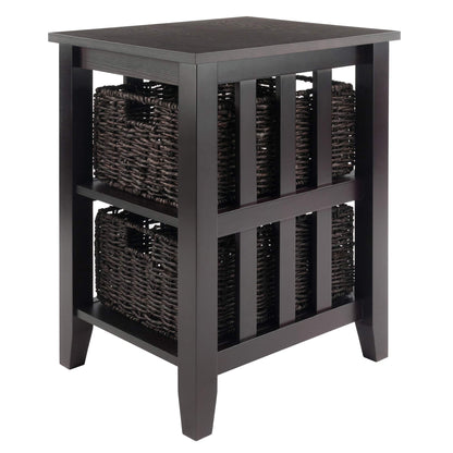 TABLE | Ergode  Morris Collection End Table | 2 Shelves & Foldable Baskets | Espresso Finish | Sleek Design | Solid Wood Construction | casafoyer.myshopify.com