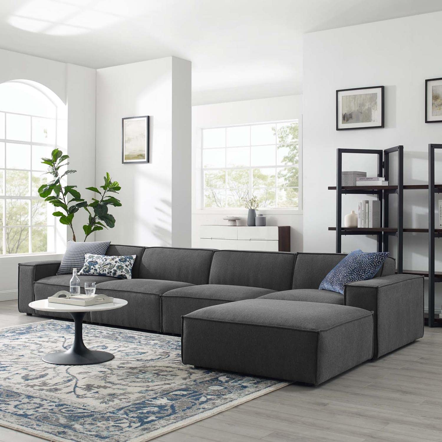 kitchen and dining room sets | CasaFoyer Restore Upholstered Fabric 5-Piece Sectional Sofa | Luxurious | Comfortable | Durable | Charcoal | casafoyer.myshopify.com