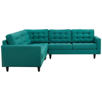kitchen and dining room sets | CasaFoyer Empress | 3-Piece Upholstered Fabric Sectional Sofa Set | Tufted Buttons | Plush Cushions | Solid Wood Legs | Teal | casafoyer.myshopify.com