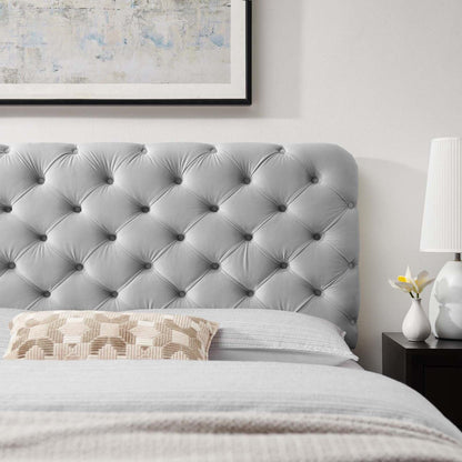 Bed | CasaFoyer Lizzy Tufted Performance Velvet Full/Queen Headboard | Elegant, Comfortable, Stain-Resistant | Light Gray | casafoyer.myshopify.com