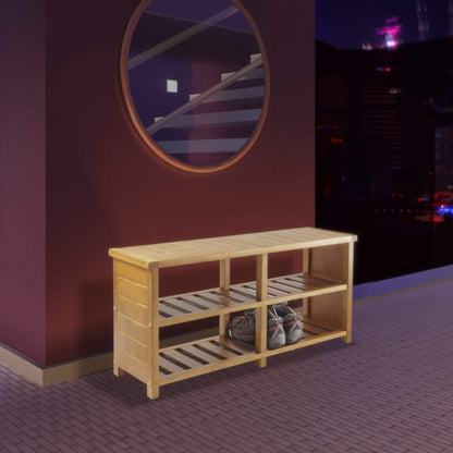 BENCH | Ergode Keystone Shoe Bench | Shoe Organizer with Top Seat & Divided Shelves | Teak Finish | 38.43W x 11.81D x 18.27H | 200 lbs Capacity | casafoyer.myshopify.com