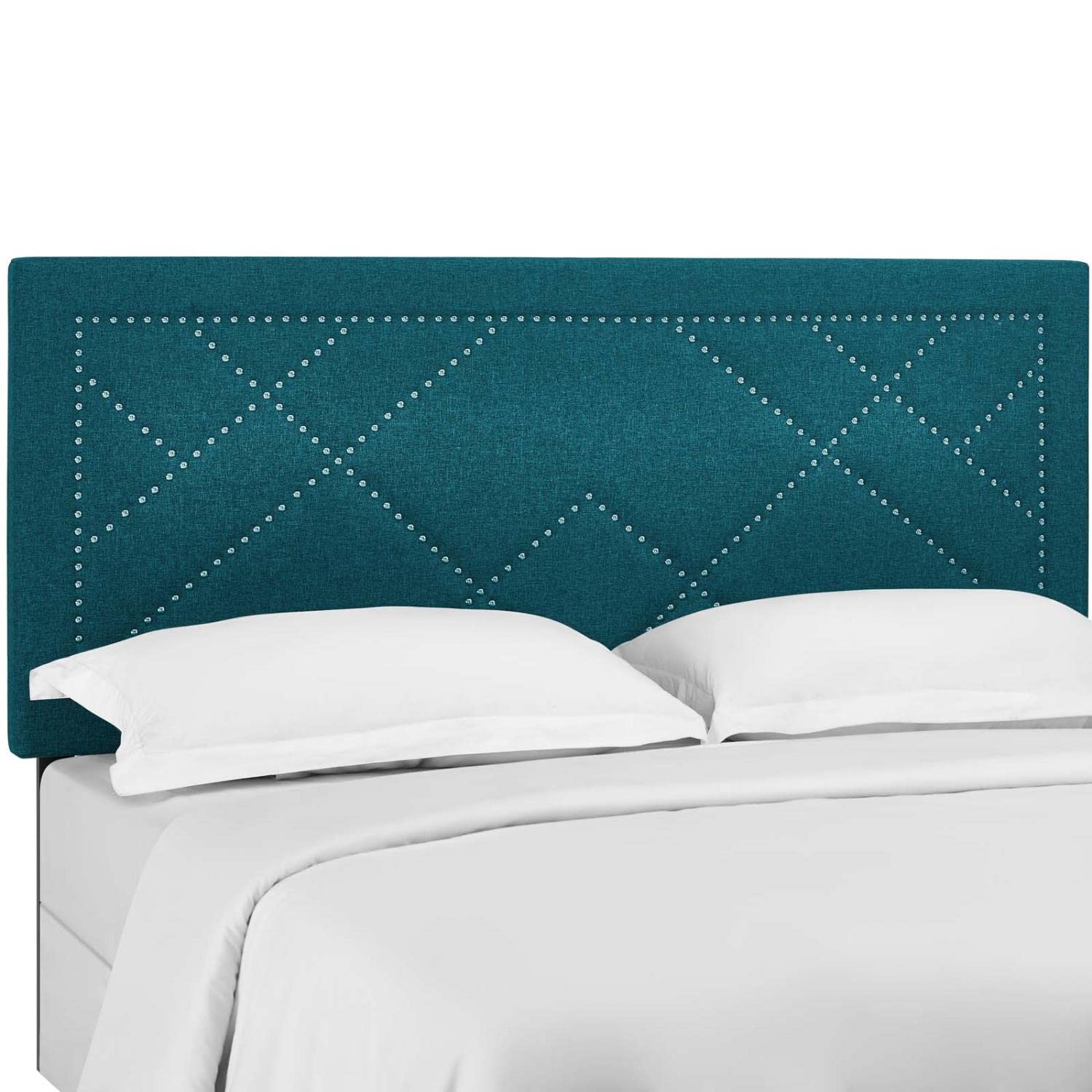headboards | CasaFoyer Reese Nailhead Full/Queen Headboard | Geometric Design | Linen Fabric | Adjustable Height | Black-Stained Wood Legs | casafoyer.myshopify.com