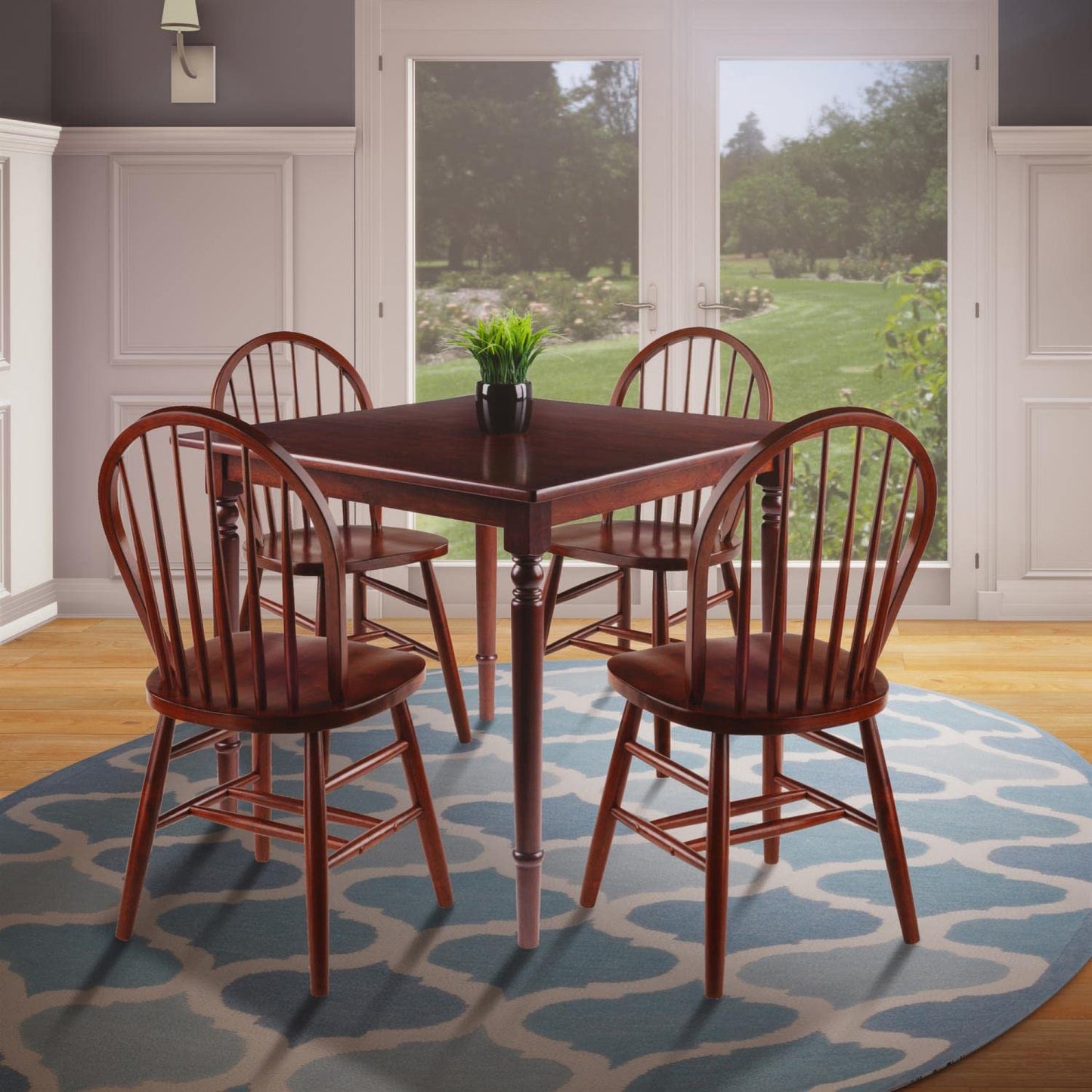 childrens table and chair sets | CasaFoyer  Wood Mornay 5-Piece Dining Set | Walnut Finish | Solid Wood | Ideal for Smaller Spaces | Easy Assembly | Table & 4 Windsor Chairs | casafoyer.myshopify.com
