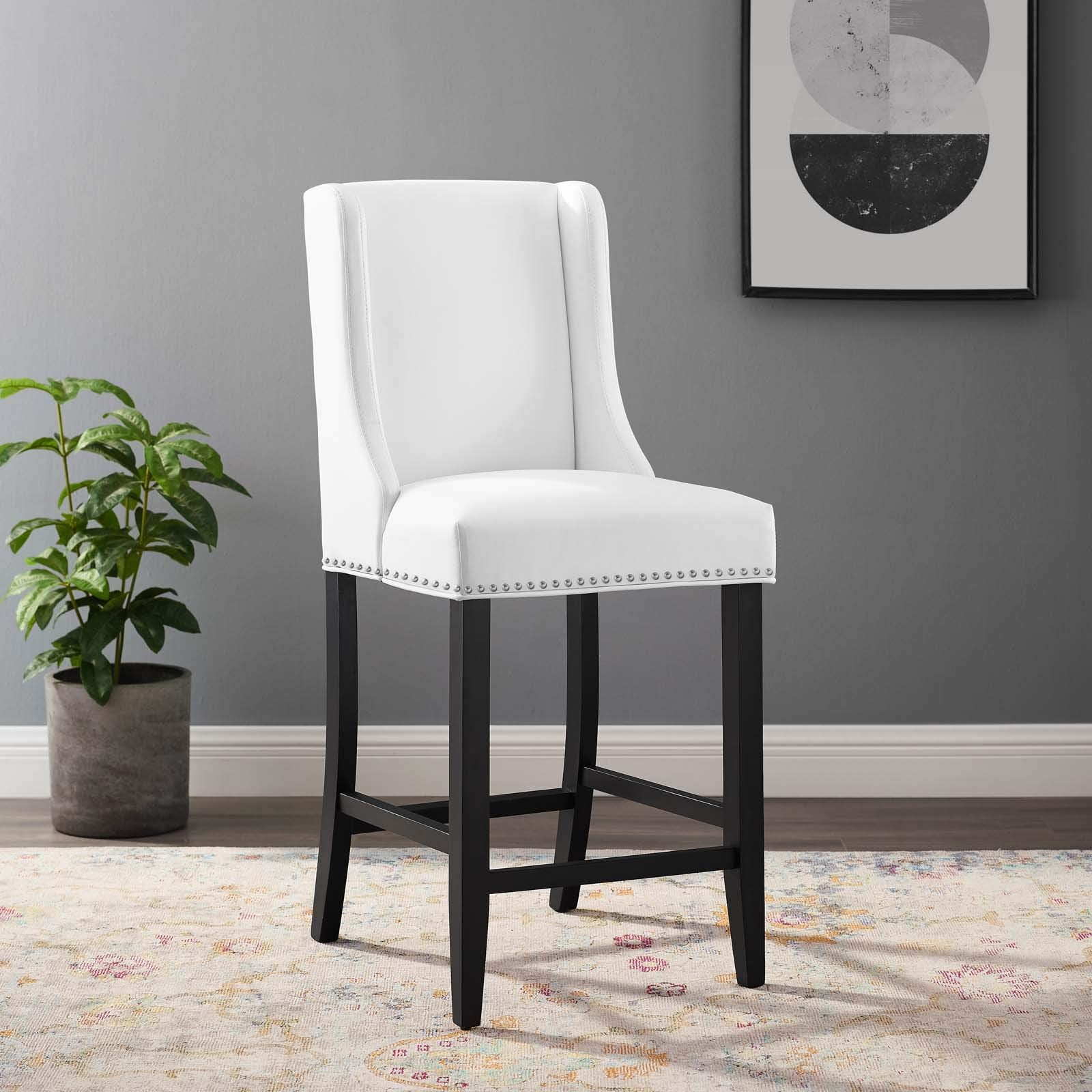 barstools | CasaFoyer Baron Faux Leather Counter Stool | Contemporary Design | Nailhead Trim | Footrest | Solid Wood Frame | White | casafoyer.myshopify.com