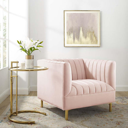 home office desk chairs | CasaFoyer Shift Channel Tufted Performance Velvet Living Room Accent Armchair | Elegant | Stain-Resistant | Gold Legs | Pink | casafoyer.myshopify.com