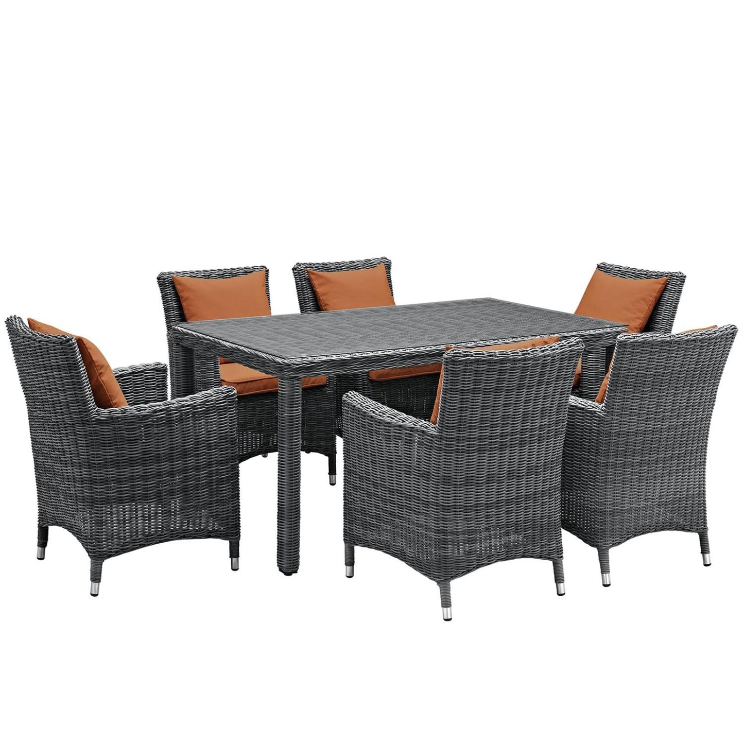 kitchen and dining room sets | CasaFoyer Summon Outdoor Patio Dining Table Set | Two-Tone Rattan Weave | Sunbrella Cushions | UV Protection | Powder-Coated Aluminum Frame | 7-Piece Dining Set | casafoyer.myshopify.com