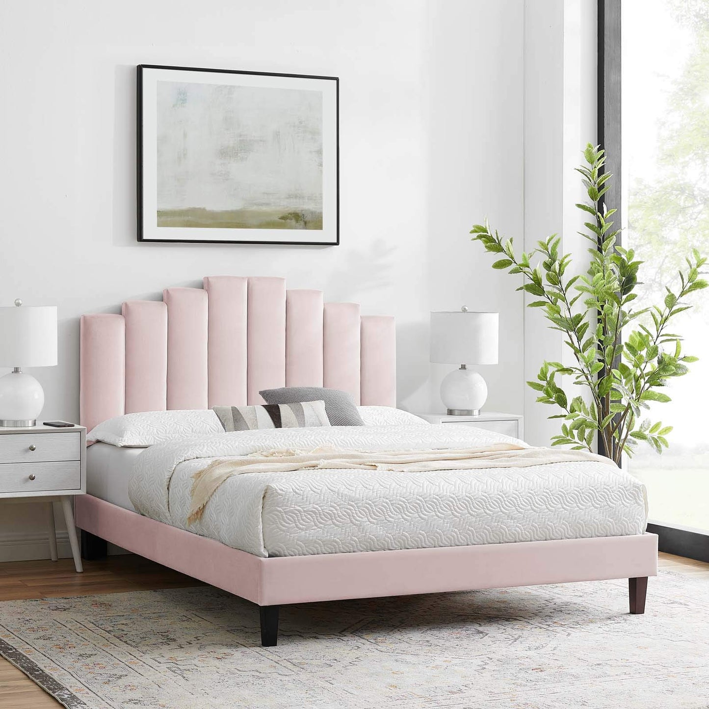 adjustable bed bases | CasaFoyer Elise Performance Velvet Full Platform Bed | Luxurious Glam Deco Style | Stain-Resistant Velvet | Foam Padding | Sturdy Support | Easy Assembly | Pink | casafoyer.myshopify.com