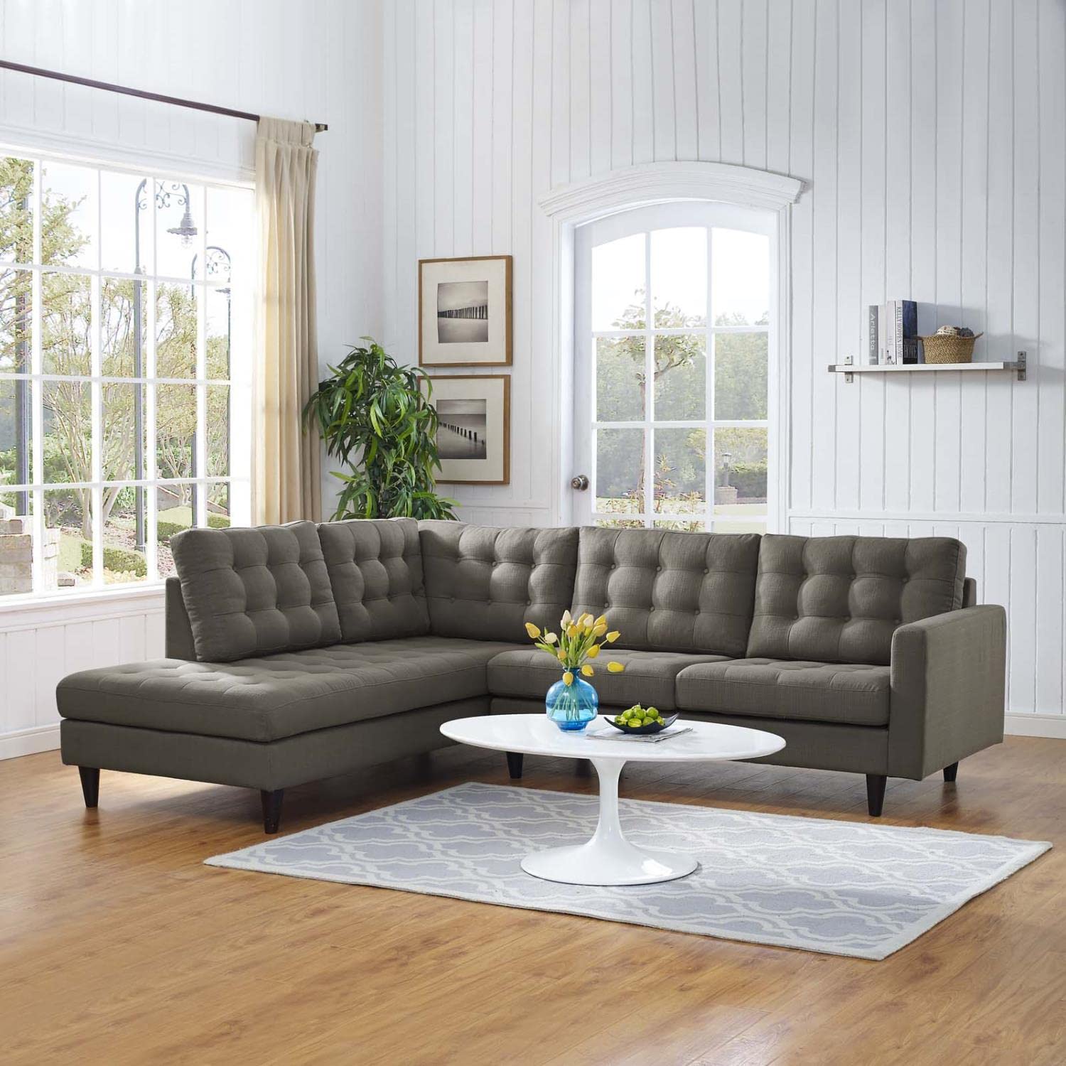 kitchen and dining room sets | CasaFoyer Empress Button Tufted Upholstered Fabric Sectional Sofa Set | Plush Cushions | Regal Armrests | Sturdy Wood Frame | Granite | casafoyer.myshopify.com