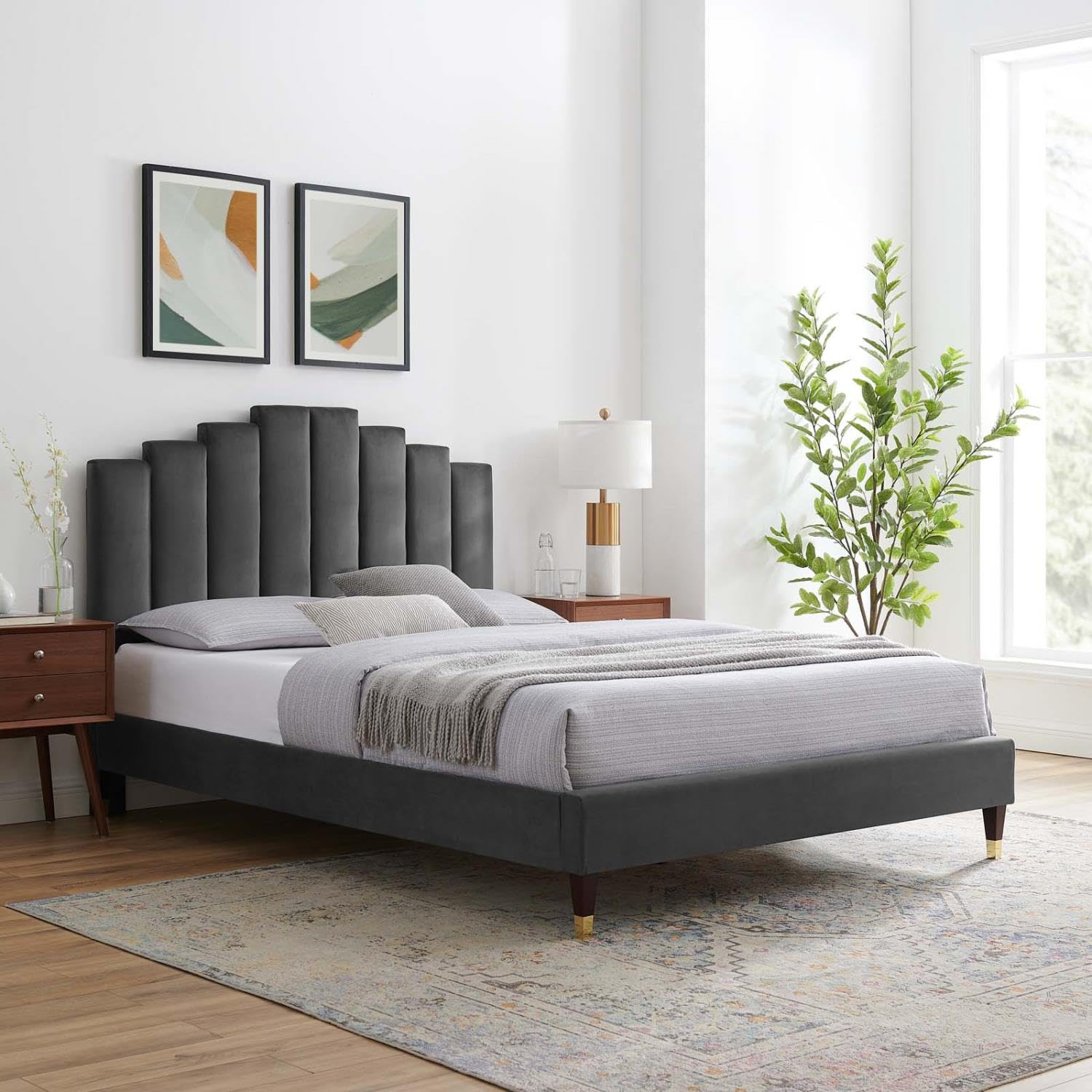 adjustable bed bases | CasaFoyer Elise Performance Velvet Queen Platform Bed | Glamorous Deco Style | Stain-Resistant Velvet Upholstery | Wood Legs with Gold Metal Sleeves | Memory Foam Compatible | 800 lbs Weight Capacity | casafoyer.myshopify.com