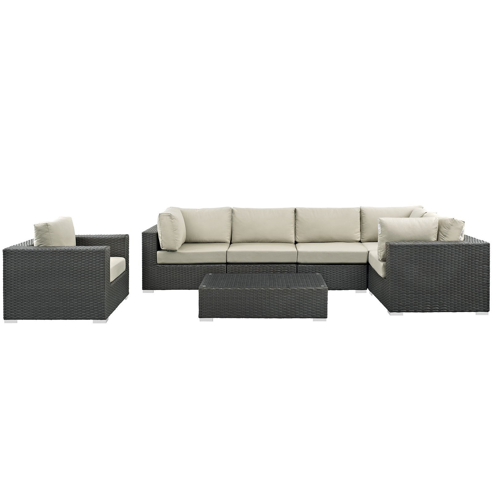 kitchen and dining room sets | CasaFoyer Sojourn Outdoor Patio Furniture Set | Sunbrella Cushions | Synthetic Rattan | UV Protection | Aluminum Frame | Includes Armchair, Coffee Table, Corners, Armless Chairs | casafoyer.myshopify.com