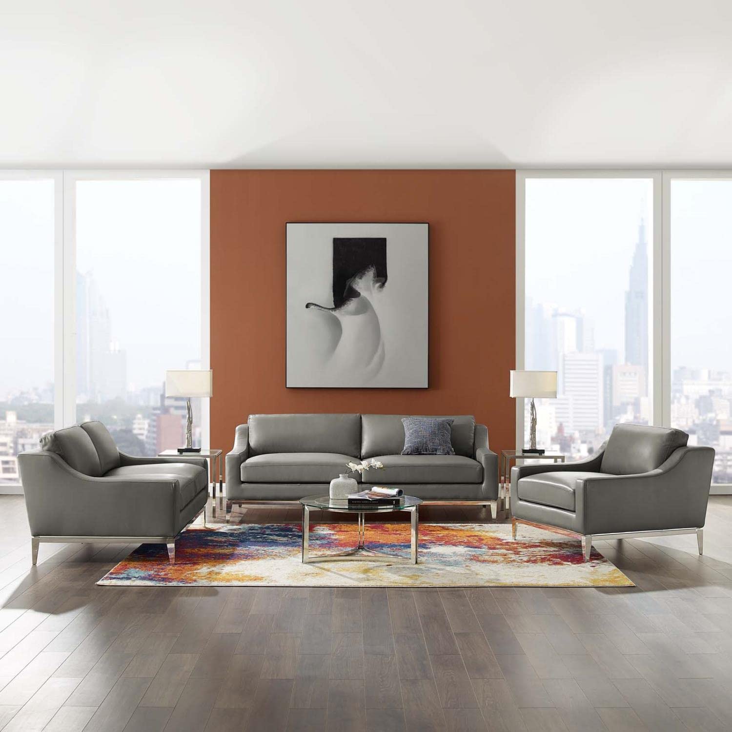 kitchen and dining room sets | CasaFoyer Harness 3 Piece Set | Luxurious Leather Upholstery | Dense Foam Cushions | Stainless Steel Frame | Gray | casafoyer.myshopify.com