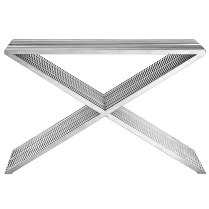 sofa tables | Ergode Press Console Table | Brushed Aluminum Segments | Minimalist Design | Versatile | Contemporary Living | Entrance | Lounge Area | Standout Piece | Fully Charged | Compatible with Any Decor | Set of 1 | casafoyer.myshopify.com