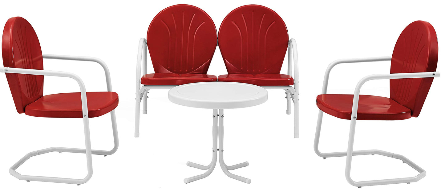 Patio Furniture Sets | Griffith Metal Outdoor Furniture Collection | Nostalgic Relaxation | Loveseat, 2 Chairs & Side Table | Red & White Finish | casafoyer.myshopify.com