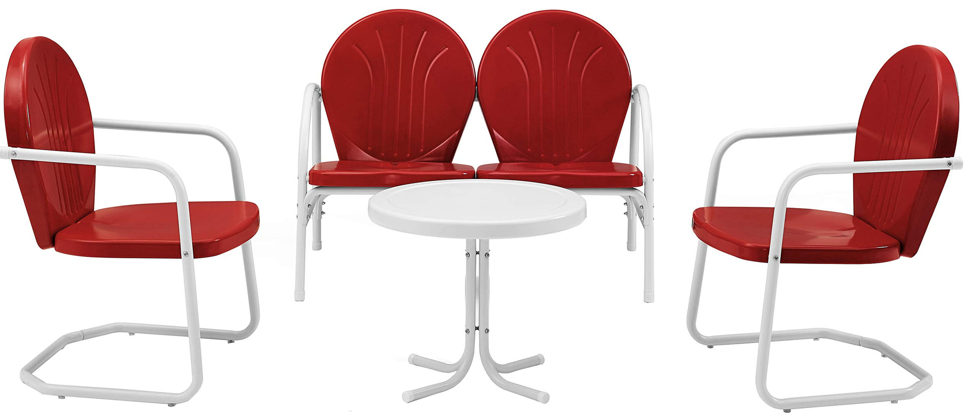 Patio Furniture Sets | Griffith Metal Outdoor Furniture Collection | Nostalgic Relaxation | Loveseat, 2 Chairs & Side Table | Red & White Finish | casafoyer.myshopify.com