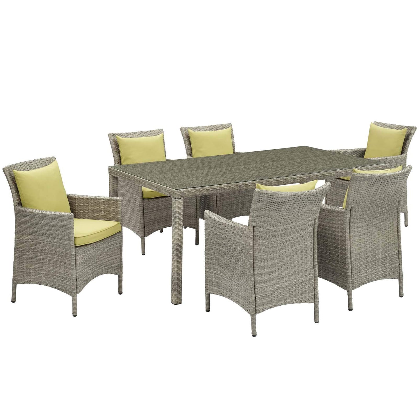 kitchen and dining room sets | CasaFoyer Conduit 7 Piece Outdoor Patio Dining Set | Transitional Style | UV-Resistant Wicker Rattan | Tempered Glass Tabletop | Comfortable Cushions | casafoyer.myshopify.com