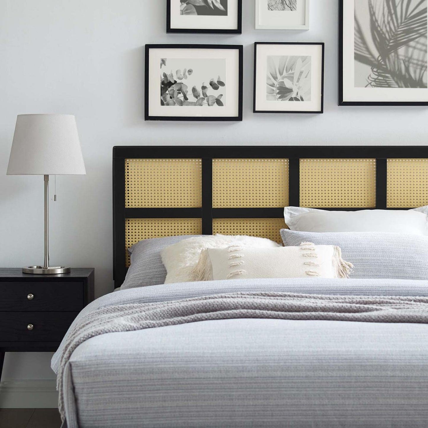 Bed | CasaFoyer Luana Cane Woven Rattan Queen Headboard | Mid-Century Modern Style | Organic Aesthetic | Solid Rubberwood | Customizable | Easy Assembly | casafoyer.myshopify.com