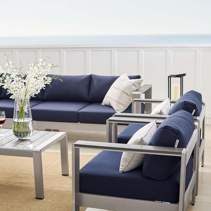 executive chairs | CasaFoyer Shore Outdoor Patio Aluminum 7 Piece Sectional Sofa Set | Weatherproof | Sunbrella Fabric | Silver Navy | casafoyer.myshopify.com