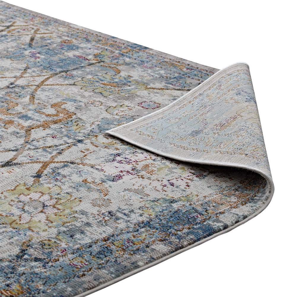 Carpet & Rugs | CasaFoyer Minu Distressed Floral Lattice Area Rug | Durable Polypropylene | Stain-Resistant | Traditional & Contemporary | 5x8 | Light Blue, Yellow, Orange | casafoyer.myshopify.com