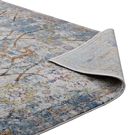 Carpet & Rugs | CasaFoyer Minu Distressed Floral Lattice Area Rug | Durable Polypropylene | Stain-Resistant | Traditional & Contemporary | 5x8 | Light Blue, Yellow, Orange | casafoyer.myshopify.com