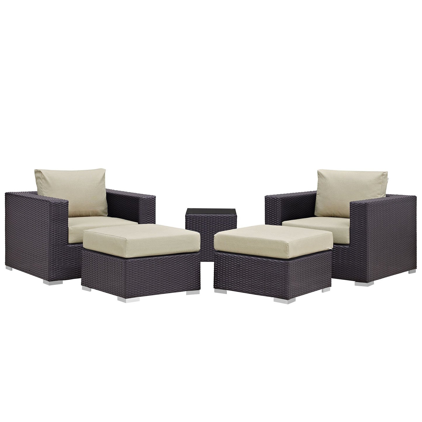Patio Furniture Sets | Convene Outdoor Sectional Set | Synthetic Rattan | Aluminum Frame | All-Weather Cushions | Patio Lounge Armchair, Ottoman, Side Table | Espresso Beige | casafoyer.myshopify.com