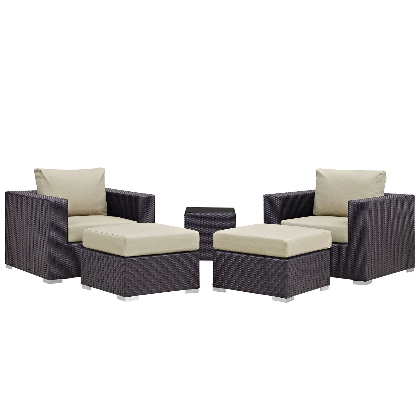 Patio Furniture Sets | Convene Outdoor Sectional Set | Synthetic Rattan | Aluminum Frame | All-Weather Cushions | Patio Lounge Armchair, Ottoman, Side Table | Espresso Beige | casafoyer.myshopify.com