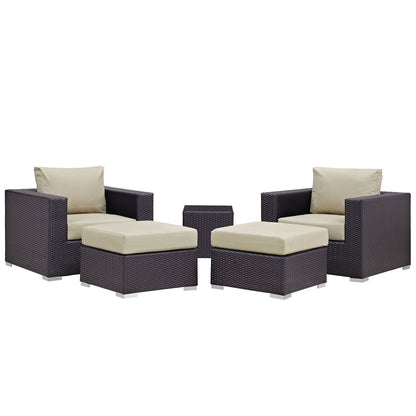 Patio Furniture Sets | Convene Outdoor Sectional Set | Synthetic Rattan | Aluminum Frame | All-Weather Cushions | Patio Lounge Armchair, Ottoman, Side Table | Espresso Beige | casafoyer.myshopify.com