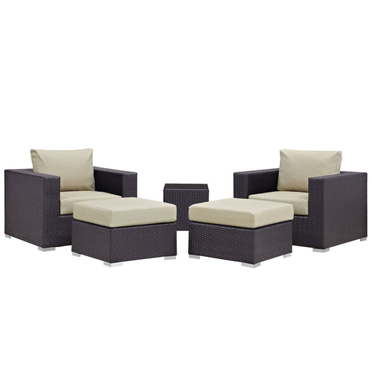 Patio Furniture Sets | Convene Outdoor Sectional Set | Synthetic Rattan | Aluminum Frame | All-Weather Cushions | Patio Lounge Armchair, Ottoman, Side Table | Espresso Beige | casafoyer.myshopify.com