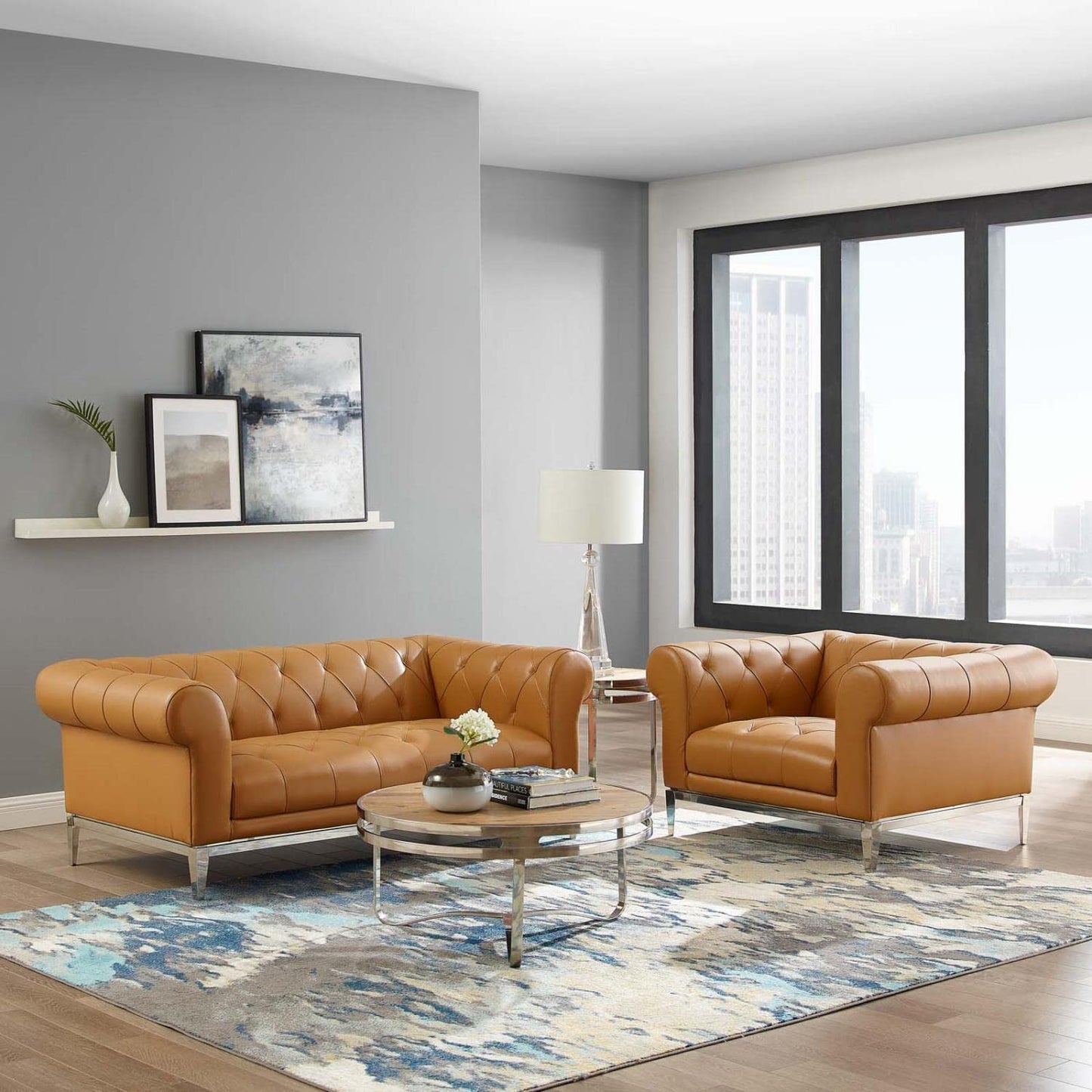 kitchen and dining room sets | CasaFoyer Idyll Leather Chesterfield Loveseat & Armchair Set | Soft Leather Upholstery | Rolled Arms | Tufted Button Accents | Comfortable & Stylish Seating | Sturdy Stainless Steel Frame | Vintage Design | Tan | casafoyer.myshopify.com