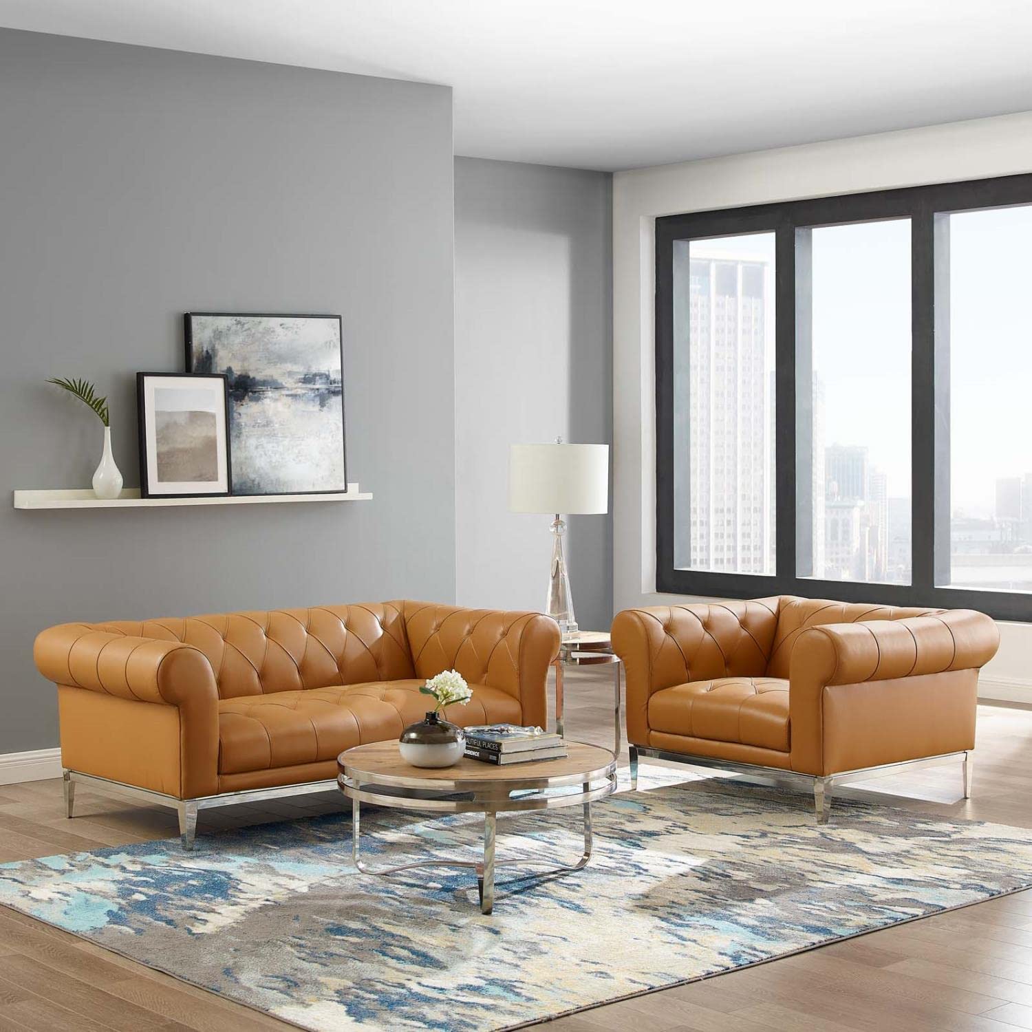 kitchen and dining room sets | CasaFoyer Idyll Leather Chesterfield Loveseat & Armchair Set | Soft Leather Upholstery | Rolled Arms | Tufted Button Accents | Comfortable & Stylish Seating | Sturdy Stainless Steel Frame | Vintage Design | Tan | casafoyer.myshopify.com