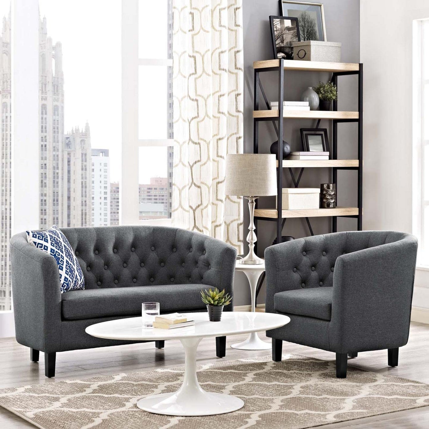 kitchen and dining room sets | CasaFoyer Prospect Button Tufted Upholstered Fabric Sofa Furniture Set | Luxury & Elegance | Chesterfield Design | Plush Foam Padding | Sturdy Wood Construction | Espresso Stained Legs | 2 Piece Set | Gray | casafoyer.myshopify.com