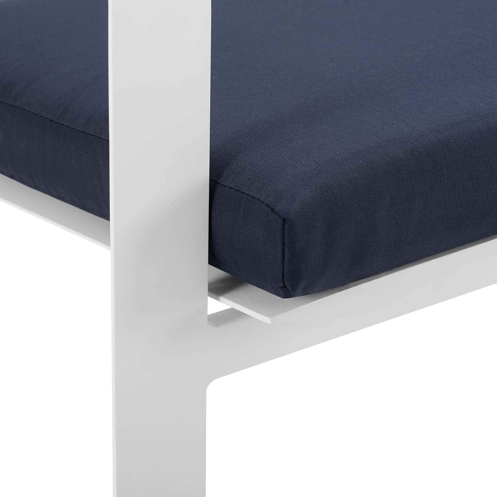 patio bistro sets | CasaFoyer Baxley Stackable Outdoor Patio Dining Armchair | Foam Padded | UV Resistant | Powder-Coated Aluminum Frame | White Navy | casafoyer.myshopify.com