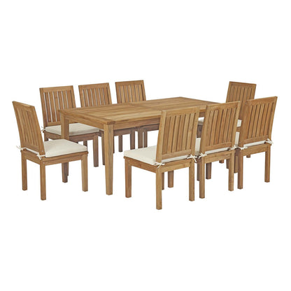 kitchen and dining room sets | CasaFoyer Marina Collection Teak Wood Outdoor Set | 9 Piece Dining Set w/ 8 Side Chairs & 1 Table | All-Weather Cushions | Durable & Timeless Design | casafoyer.myshopify.com