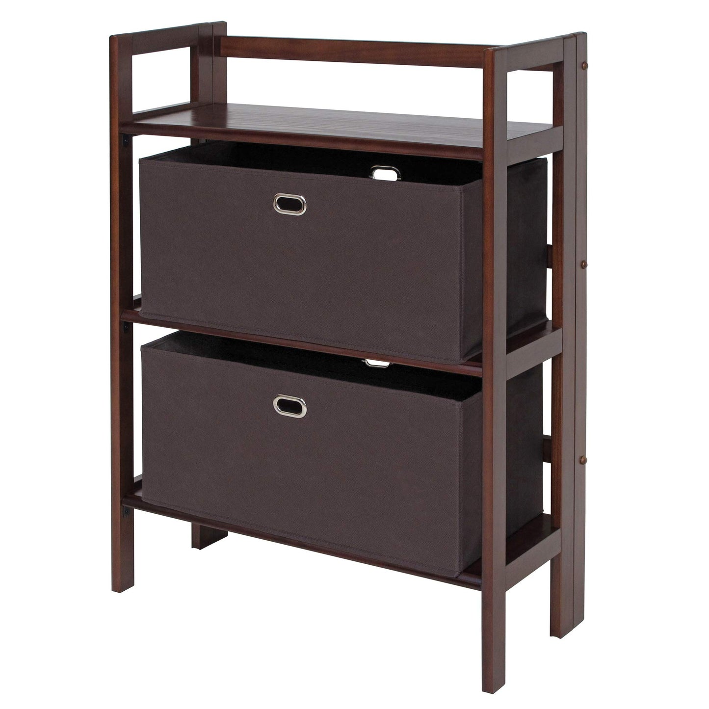 bookcases | Ergode  Wood Torino Folding Storage Shelf | 2 Baskets | Walnut Finish | Sturdy Fiberboard | Easy Assembly | 26W x 10.4D x 12.05H | casafoyer.myshopify.com