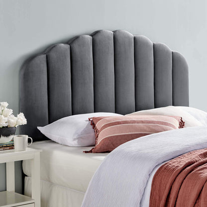 headboards | CasaFoyer Veronique Channel Tufted Scalloped Performance Velvet Full/Queen Headboard | Luxurious Vintage Glamour | Stain-Resistant Upholstery | Adjustable Height | casafoyer.myshopify.com